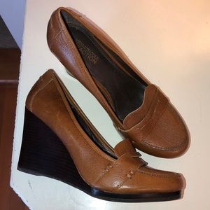 Brown leather wedges